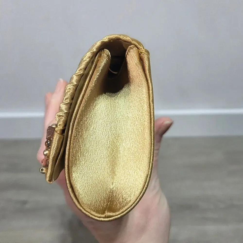 Bijoux Terner Gold Rouch Clutch Purse with Bead Detail